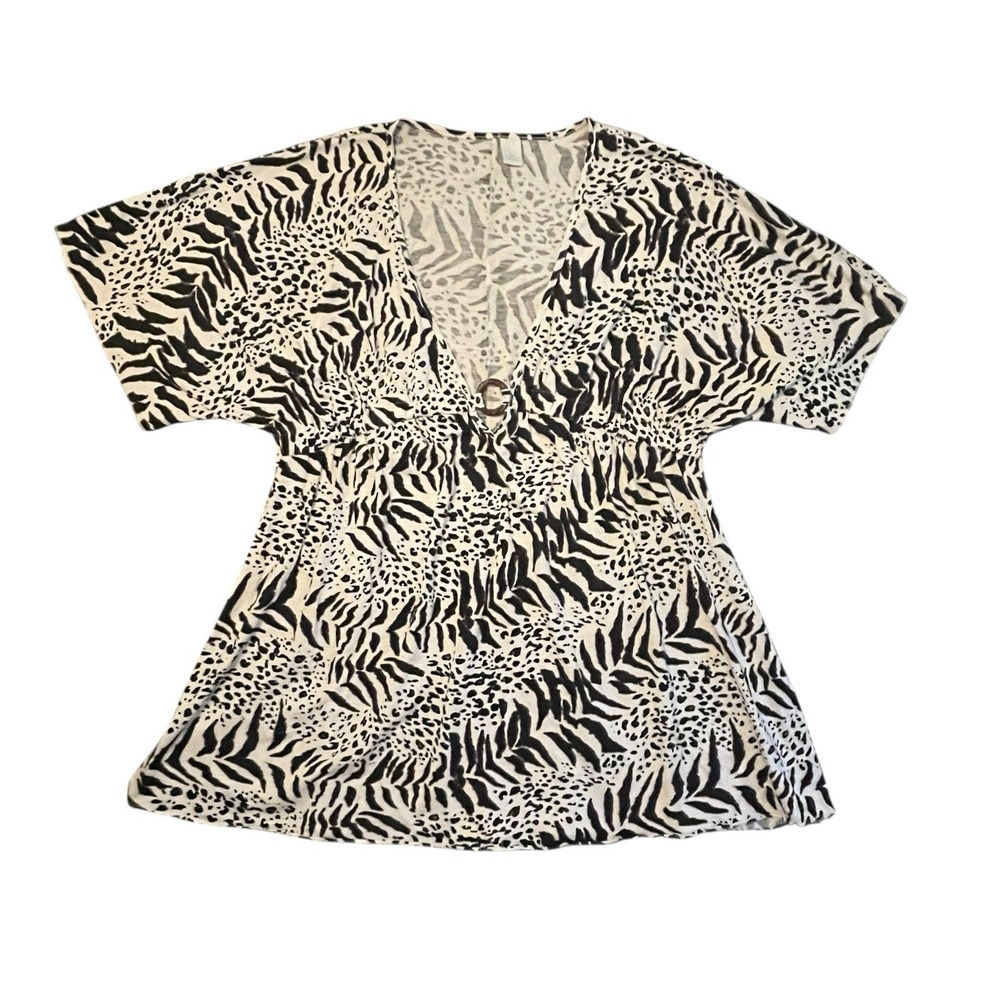 Nw Directions Black and White Animal Print Swim Coverup